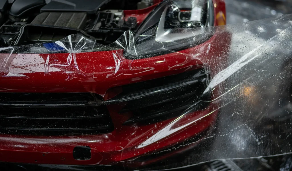 فيلم حماية الطلاء في دبي بورش كايين كوبيه كوبيه حمراء PPF