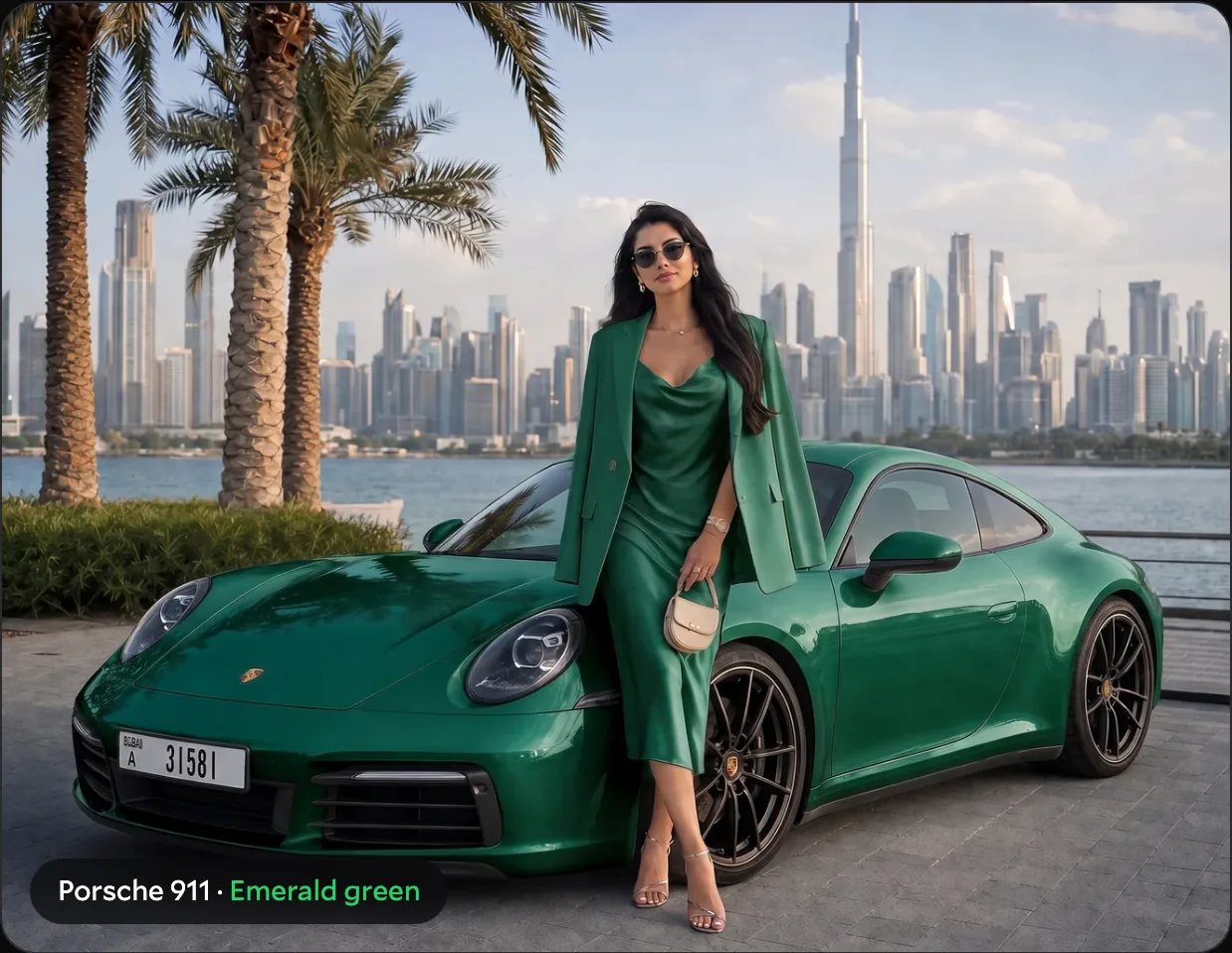 بورشه 911 باللون الأخضر الزمردي، تصوّر من المحاكي